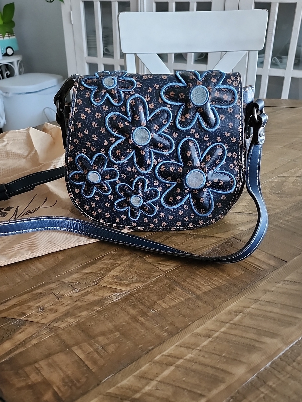 Patricia Nash Denim Daisies Leather Crossbody Bag